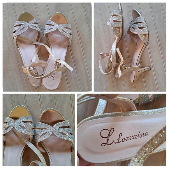 Lorraine Formal Sparkle Glam Ankle Strap Sparkle Short Kitten Heels Sandals - Picture 1 of 5